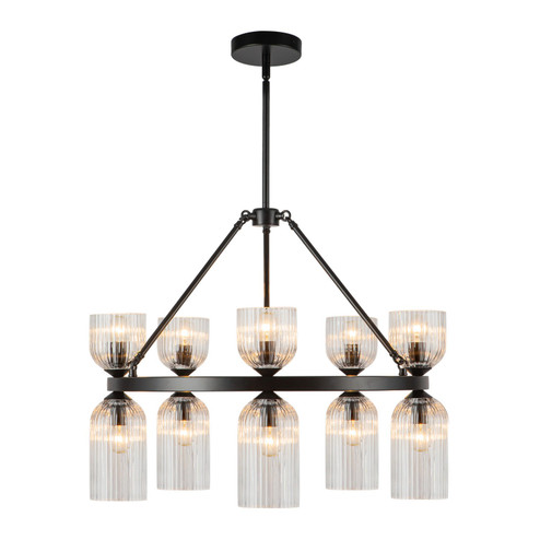 Nelly Ten Light Chandelier in Matte Black/Clear Ribbed Glass (452|CH442626MBCR)
