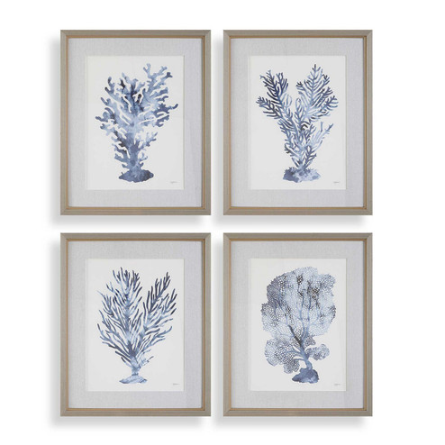 Shibori Coral Framed Prints, Set/4 in Light Gray Wood (52|32428) Shibori Coral Framed Prints, Set/4 in Light Gray Wood (52|32428)