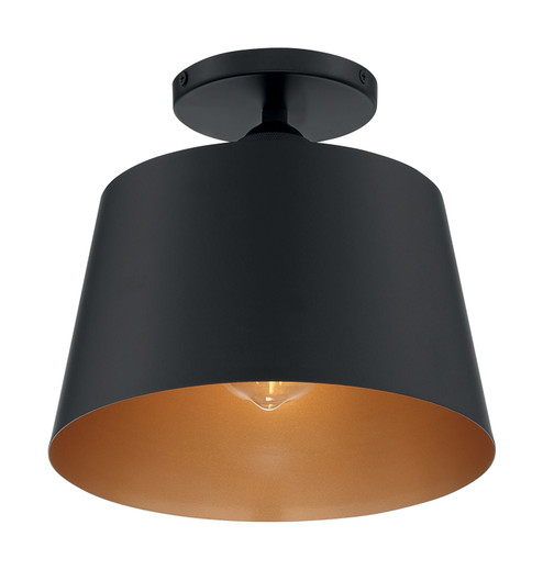 Motif One Light Semi Flush Mount in Black / Gold Accents (72|60-7332)