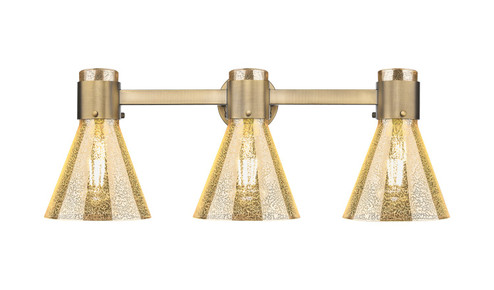 Downtown Urban Three Light Bath Vanity in Brushed Brass (405|464-3W-BB-G464C-7ME)