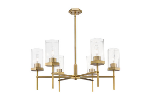 Downtown Urban Six Light Chandelier in Brushed Brass (405|463-6CR-BB-G463-8CL)