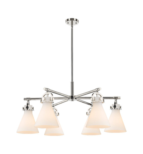 Downtown Urban Six Light Chandelier in Polished Nickel (405|410-6CR-PN-G411-7WH)