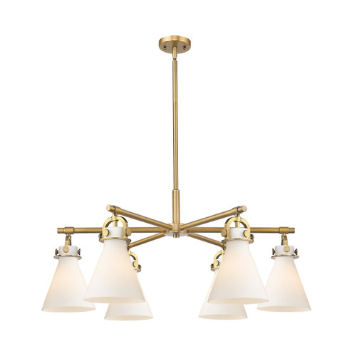 Downtown Urban Six Light Chandelier in Brushed Brass (405|410-6CR-BB-G411-7WH)