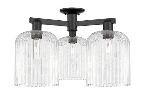 Arcadia Three Light Semi-Flush Mount in Matte Black (405|716-3F-BK-G559-8CL)