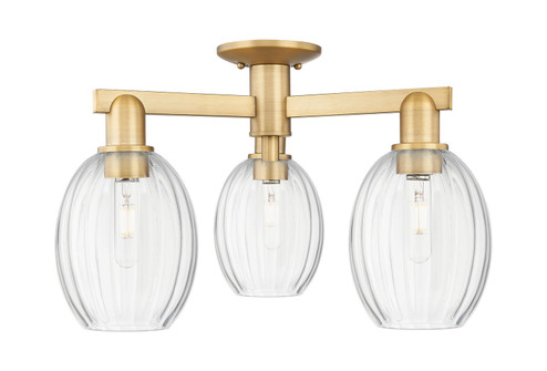 Arcadia Three Light Semi-Flush Mount in Brushed Brass (405|716-3F-BB-G459-6CL)