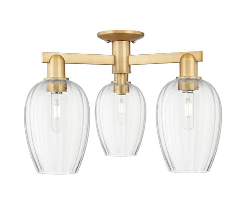 Arcadia Three Light Semi-Flush Mount in Brushed Brass (405|716-3F-BB-G457-6CL)