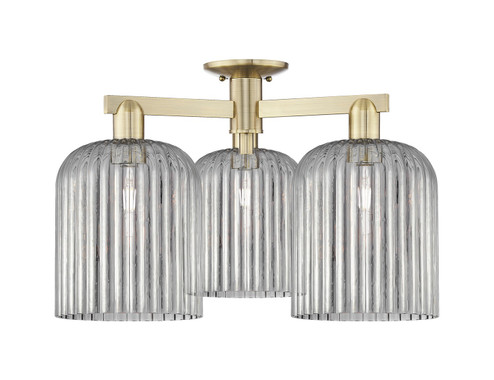 Arcadia Three Light Semi-Flush Mount in Antique Brass (405|716-3F-AB-G559-8SM)