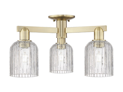 Arcadia Three Light Semi-Flush Mount in Antique Brass (405|716-3F-AB-G559-5CL)