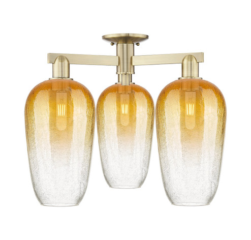 Arcadia Three Light Semi-Flush Mount in Antique Brass (405|716-3F-AB-G484-7AM)