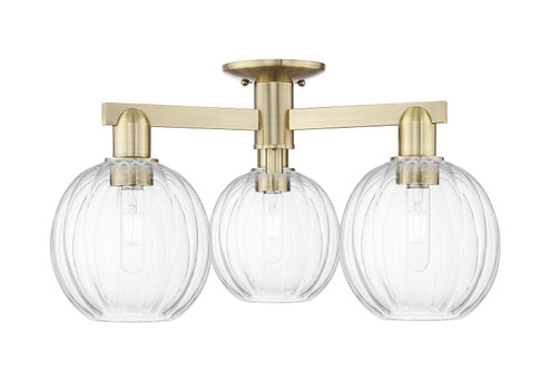 Arcadia Three Light Semi-Flush Mount in Antique Brass (405|716-3F-AB-G458-7CL)