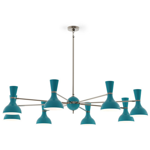 Clare Eight Light Chandelier in Polished Nickel w/Peacock Painted (165|PC09PC)