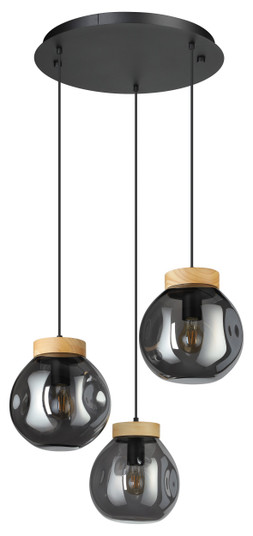 Magacela Three Light Pendant in Black & Light Wood (217|390319A)