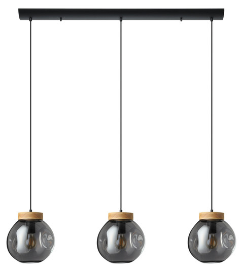Magacela Three Light Linear Pendant in Black & Light Wood (217|390318A)