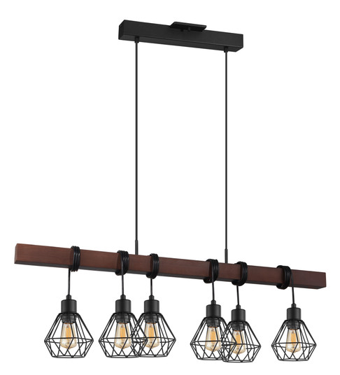 Tarbes Six Light Pendant in Black & Dark Brown Wood (217|204245A)