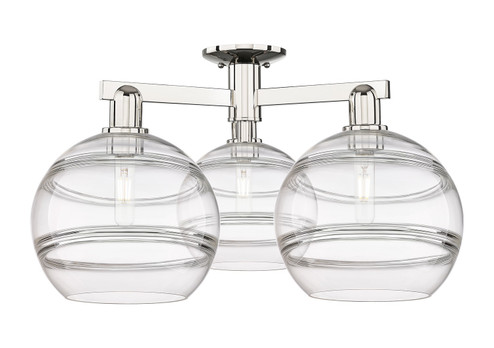 Arcadia Three Light Semi-Flush Mount in Polished Nickel (405|716-3F-PN-G556-10CL)