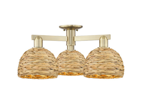 Arcadia Three Light Semi-Flush Mount in Antique Brass (405|716-3F-AB-RBD-8-NAT)