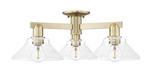 Arcadia Three Light Semi-Flush Mount in Antique Brass (405|716-3F-AB-G132)