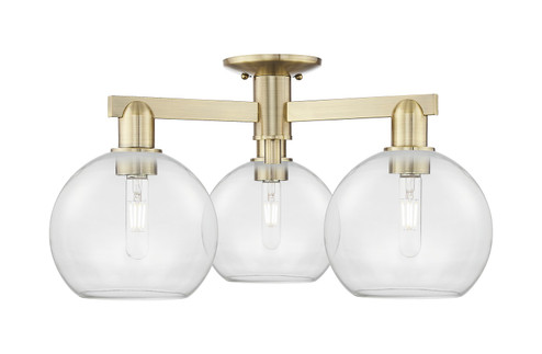 Arcadia Three Light Semi-Flush Mount in Antique Brass (405|716-3F-AB-G122-8)