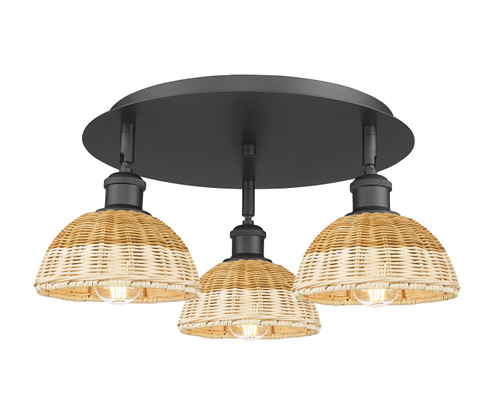 Ballston Three Light Semi-Flush Mount in Matte Black (405|516-3C-BK-NBD2-75-NAT)