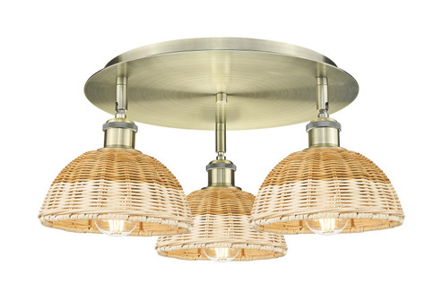 Ballston Three Light Semi-Flush Mount in Antique Brass (405|516-3C-AB-NBD2-75-NAT)