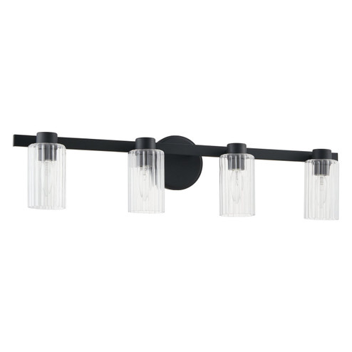 Bedminster Four Light Vanity in Matte Black, Clear Ribbed (577|207043A)