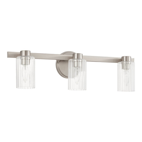 Bedminster Three Light Vanity in Brushed Nickel, Clear Ribbed (577|207041A)
