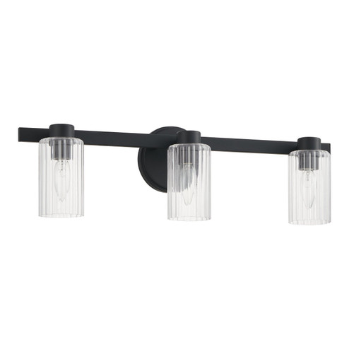 Bedminster Three Light Vanity in Matte Black, Clear Ribbed (577|207037A)