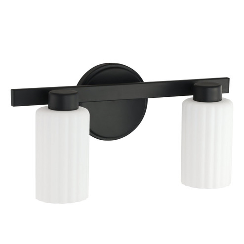 Bedminster Two Light Vanity in Matte Black, Opal Ribbed (577|207031A)