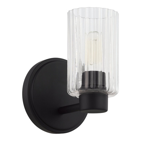 Bedminster One Light Wall Sconce in Matte Black, Clear Ribbed (577|207023A)
