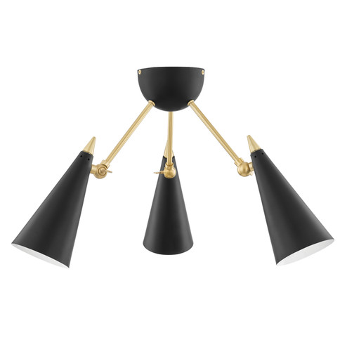 Moxie Three Light Semi Flush Mount in Aged Brass/Black (428|H441603-AGB/BK)