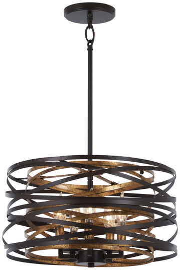 Vortic Flow Five Light Pendant (Convertible To Semiflush) in Dark Bronze w/Mosaic Gold Interior (7|4675-111)