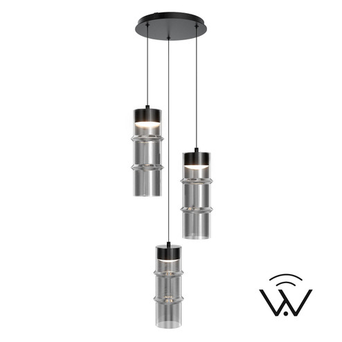 Kanister LED Chandelier in Black/Smoke Glass (34|PD413603R-TWA-BKSM)