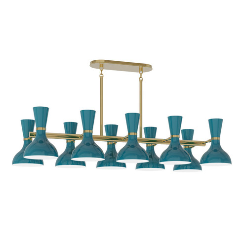 Clare Ten Light Chandelier in Modern Brass w/Peacock Painted (165|PC20PC)