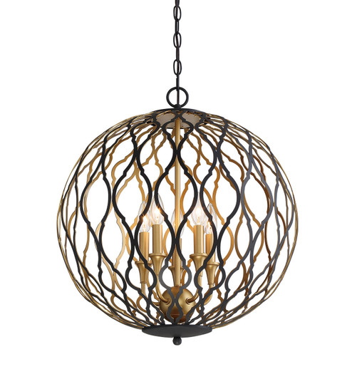 Gilded Glam Five Light Pendant in Sand Coal w/Painted And Plated Honey Gold (7|2405-680)