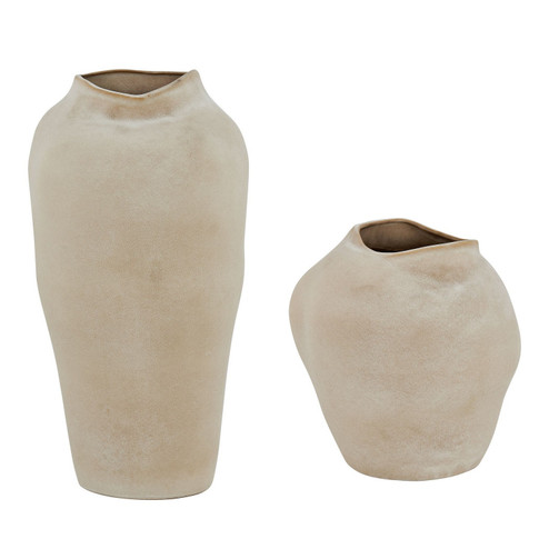Shadow Play Vases, S/2 in Semi-matte, Buff-colored Glaze (52|18320)