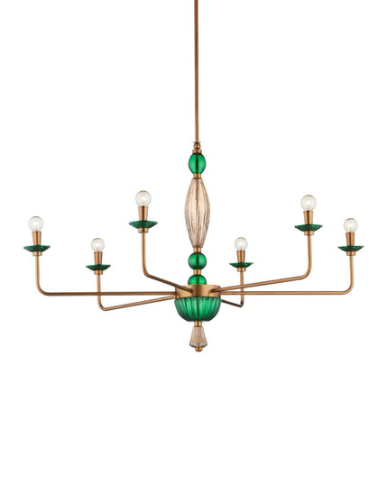 Grasmere Six Light Chandelier in Green / Aged Gold / Gold Luster (142|9000-1453)