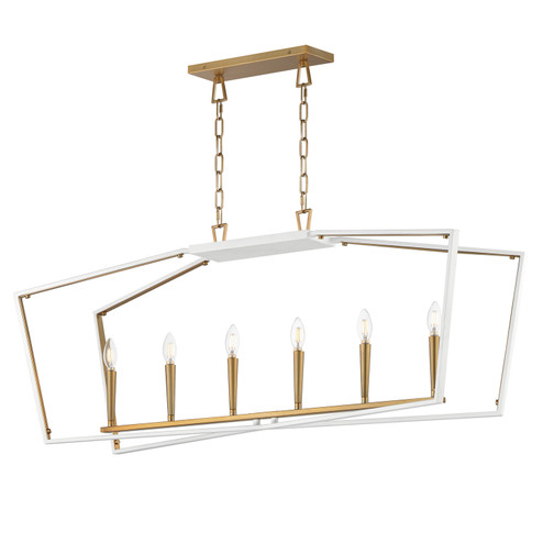 Melrose Six Light Linear Pendant in White/Natural Aged Brass (16|28616WTNAB)