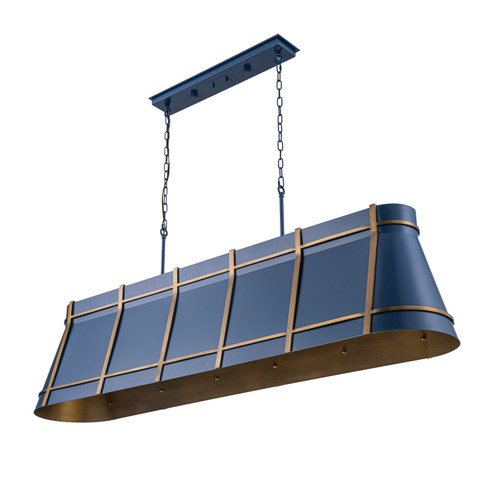 Brasserie Six Light Linear Pendant in French Blue/Heritage Bronze (137|536N06FBBRZ)