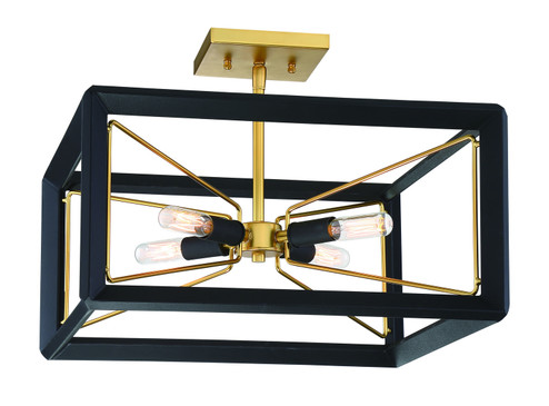Sable Point Four Light Semi Flush Mount in Sand Black With Honey Gold (29|N7853-707)