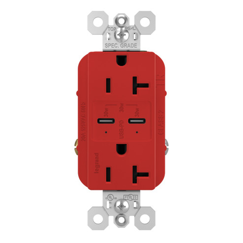 radiant 20A Tamper Resistant Ultra Fast PLUS Power Delivery USB Type C/C Outlet in Red (246|TR20USBPDRED)