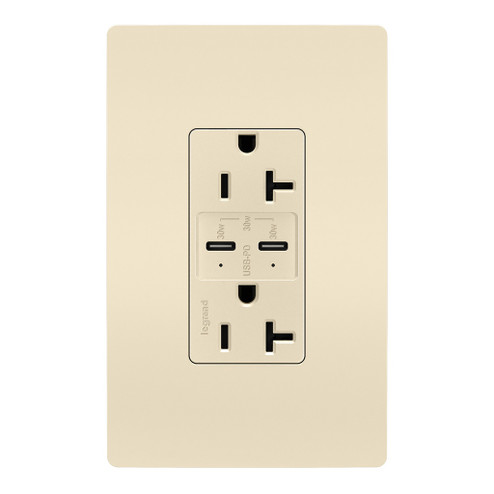 radiant 20A Tamper Resistant Ultra Fast PLUS Power Delivery USB Type C/C Outlet in Light Almond (246|TR20USBPDLA)