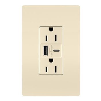 radiant 15A Tamper-Resistant Ultra-Fast USB Type A/C Outlet in Light Almond (246|R26USBAC6LA)