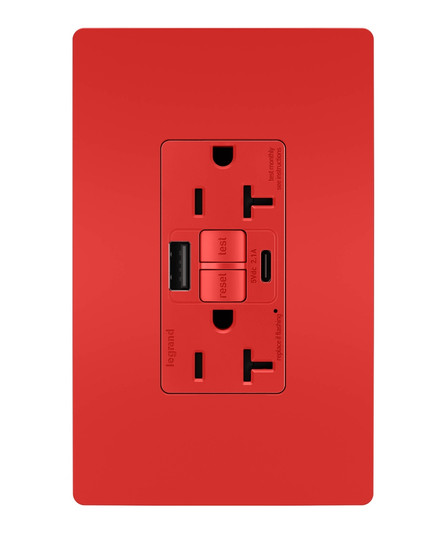 radiant Tamper-Resistant 20A Duplex Self-Test GFCI Receptacles with SafeLock Protection, Type A/C Outlet in Red (246|2097TRUSBACRED)