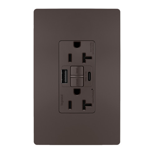 radiant Tamper-Resistant 20A Duplex Self-Test GFCI Receptacles with SafeLock Protection, Type A/C Outlet in Brown (246|2097TRUSBAC)
