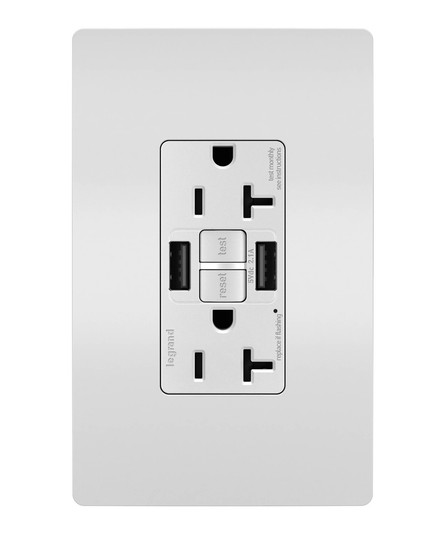 radiant Tamper-Resistant 20A Duplex Self-Test GFCI Receptacles with SafeLock Protection, Type A/A Outlet in White (246|2097TRUSBAAW)