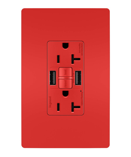 radiant Tamper-Resistant 20A Duplex Self-Test GFCI Receptacles with SafeLock Protection, Type A/A Outlet in Red (246|2097TRUSBAARED)