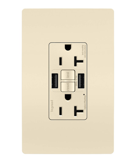 radiant Tamper-Resistant 20A Duplex Self-Test GFCI Receptacles with SafeLock Protection, Type A/A Outlet in Light Almond (246|2097TRUSBAALA)