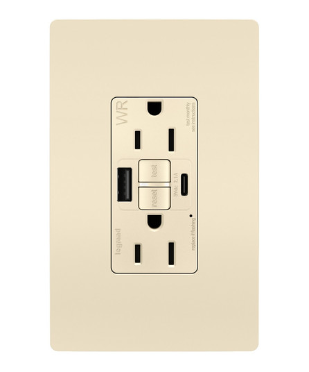 radiant Tamper Weather-Resistant 15A Duplex Self-Test GFCI Receptacles w SafeLock, USB Type A/C Outlets in Light Almond (246|1597TRWRUSBACLA)