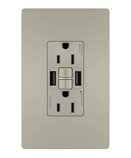 radiant Tamper-Resistant 15A Duplex Self-Test GFCI Receptacles with SafeLock Protection, USB Type A/A C4 in Nickel (246|1597TRUSBAANIC4)
