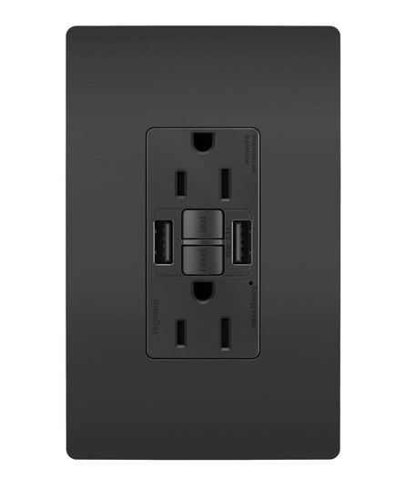 radiant Tamper-Resistant 15A Duplex Self-Test GFCI Receptacles with SafeLock Protection, USB Type A/A in Black (246|1597TRUSBAABK)